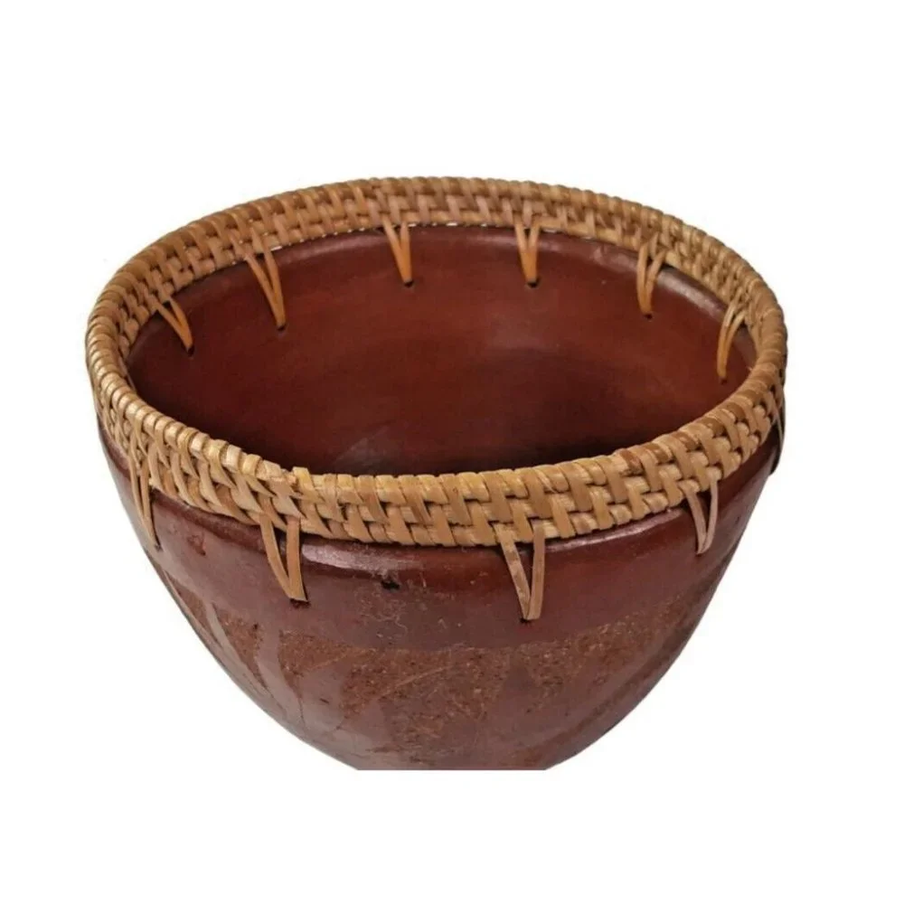 Earthenware Carved Bowl Animal Trees Brown‎ Reddish Decorative Wicker Acc…